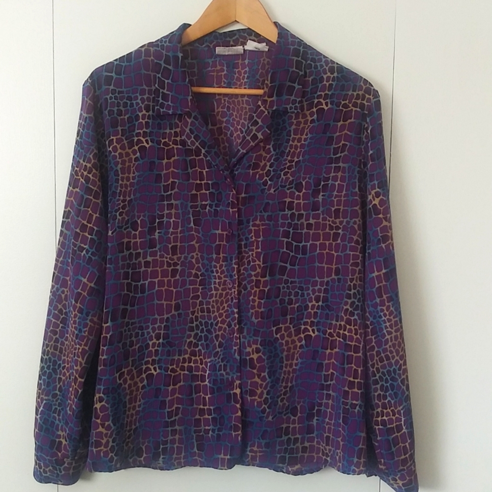 Liz Baker button down blouse purple snake print size 16